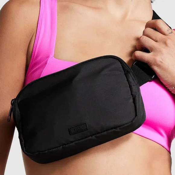 PINK VICTORIA'S SECRET Black Adjustable Belt Bag Zip Top Buckle Closure 4 Travel - Picture 4 of 5